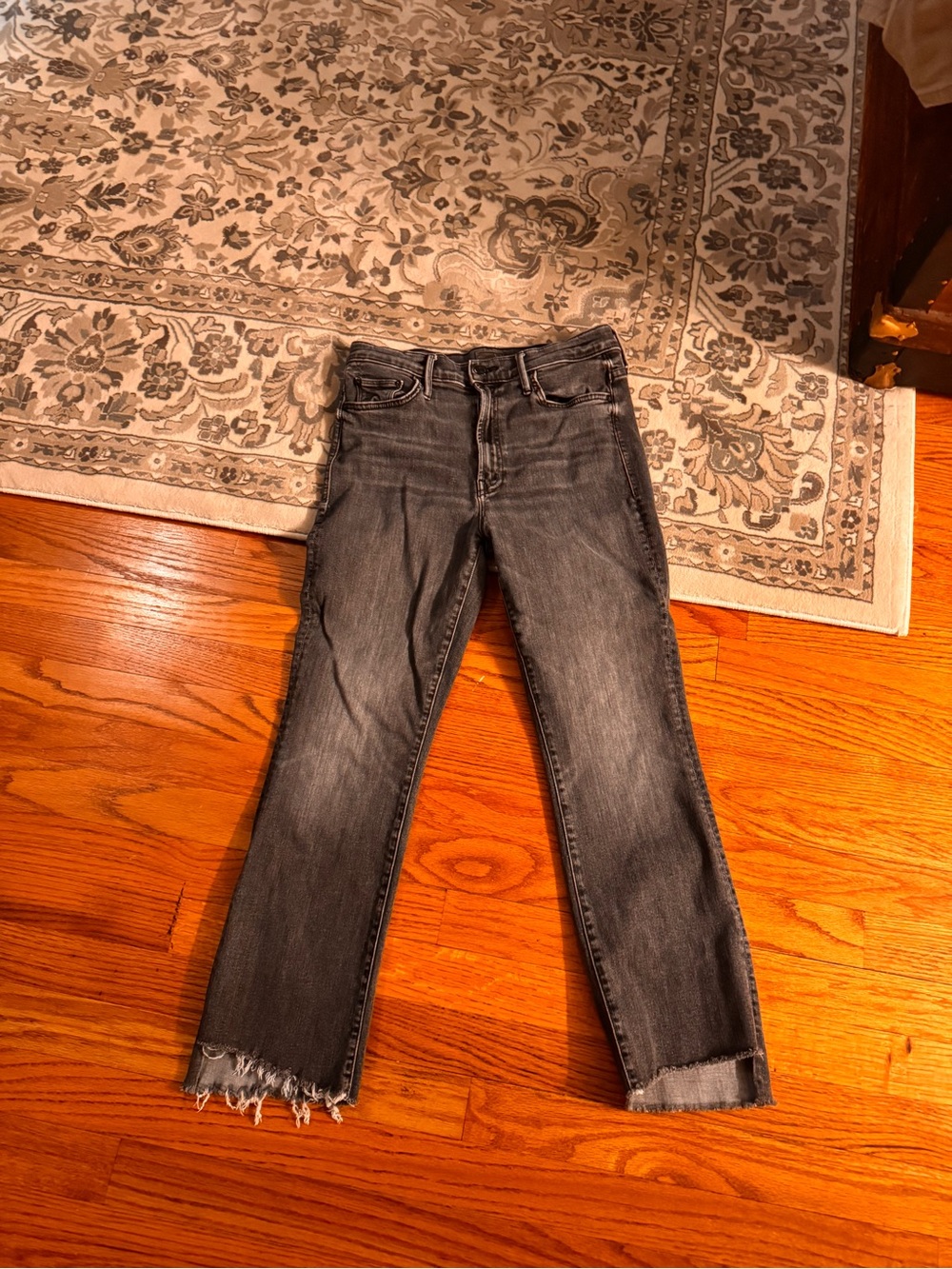 MOTHER Raw Hem Charcoal Cropped Jeans